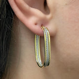 Italian 14k Yellow & White Gold  Oval U-Shaped Hoop Earrings 1.4" 5mm 2.9 grams