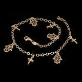 Italian 14k Yellow Gold Cross & Hamsa Charm Anklet/Bracelet 10" 4 grams