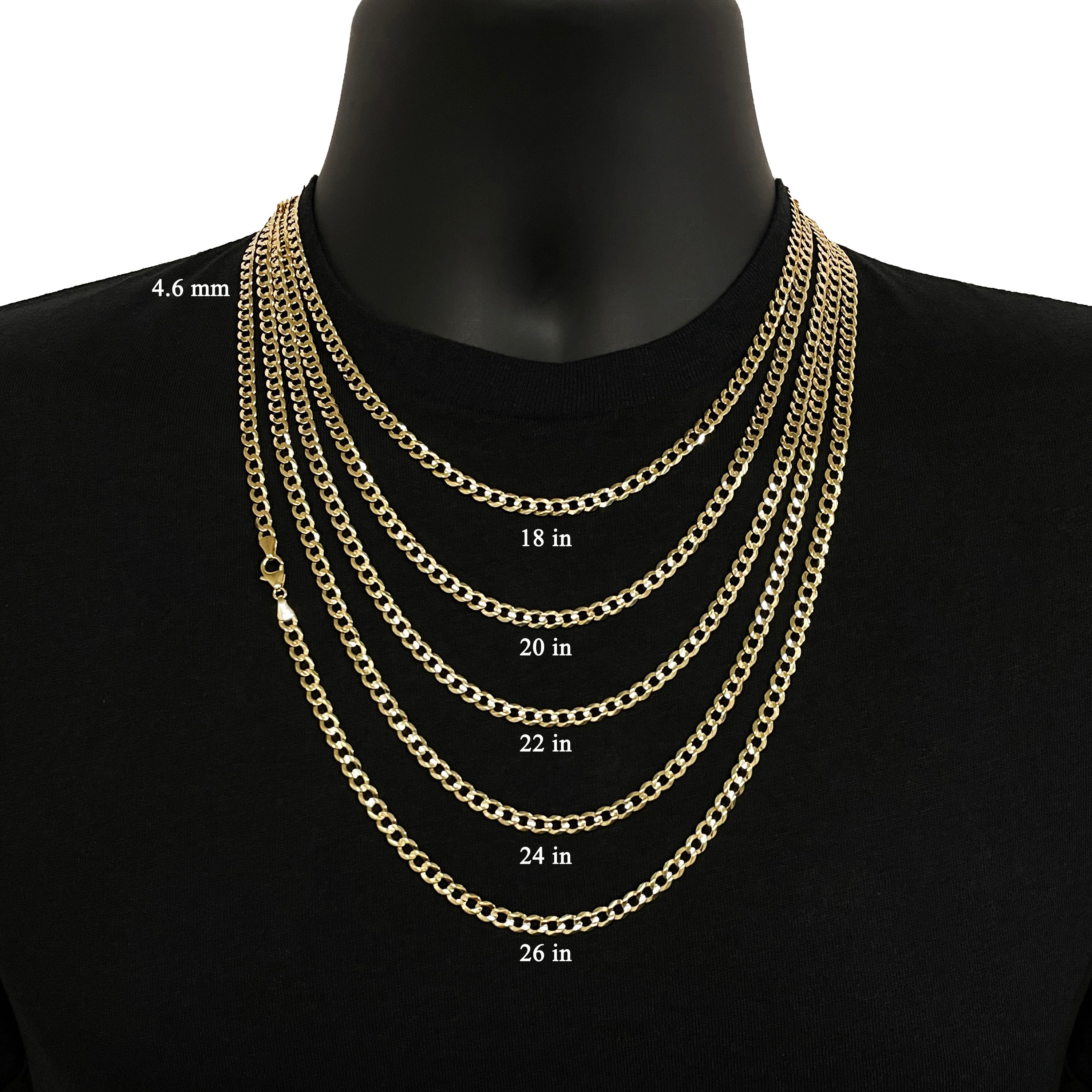 Italian 14k Yellow Gold Solid Curb Link Chain Necklace 4.6mm 18" 10 grams - 18" 9.9 grams