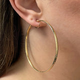 Italian 14k Yellow Gold Hollow Diamond Cut  Hoop Earrings 2.5" 3mm 4.2 grams