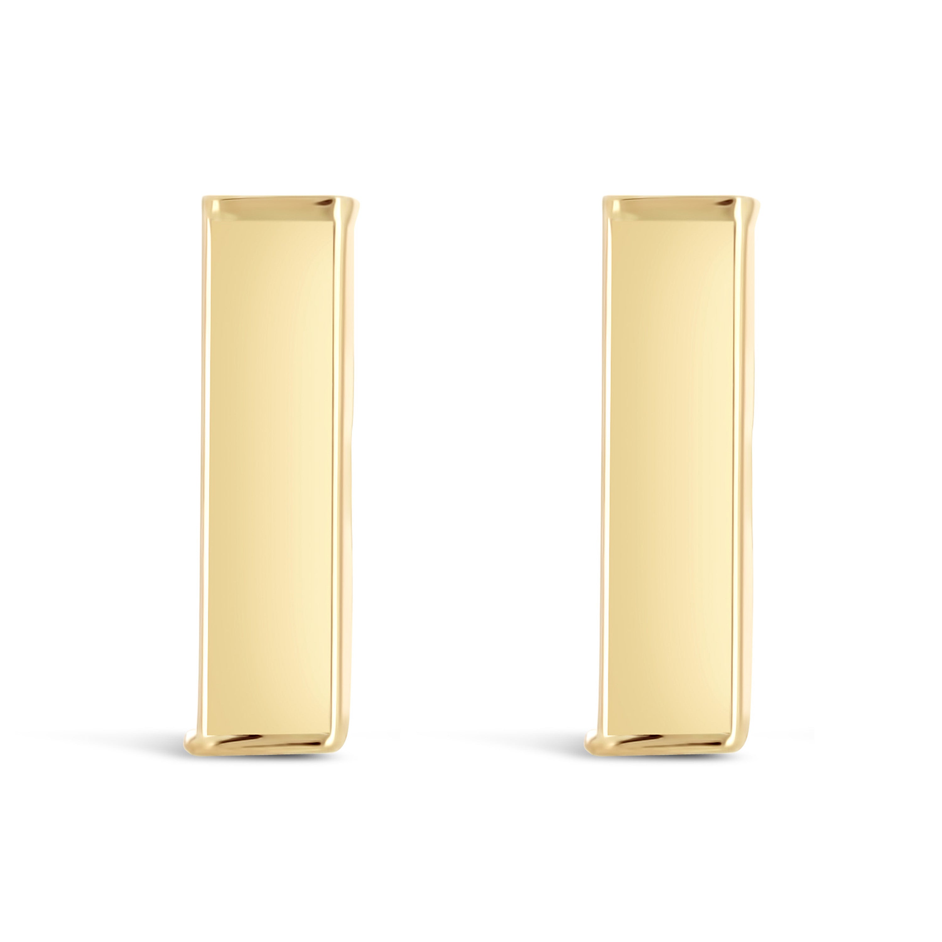 Italian 14k Yellow Gold Solid High Polished Bar Stud Earrings 11mmx3mm 0.9 grams