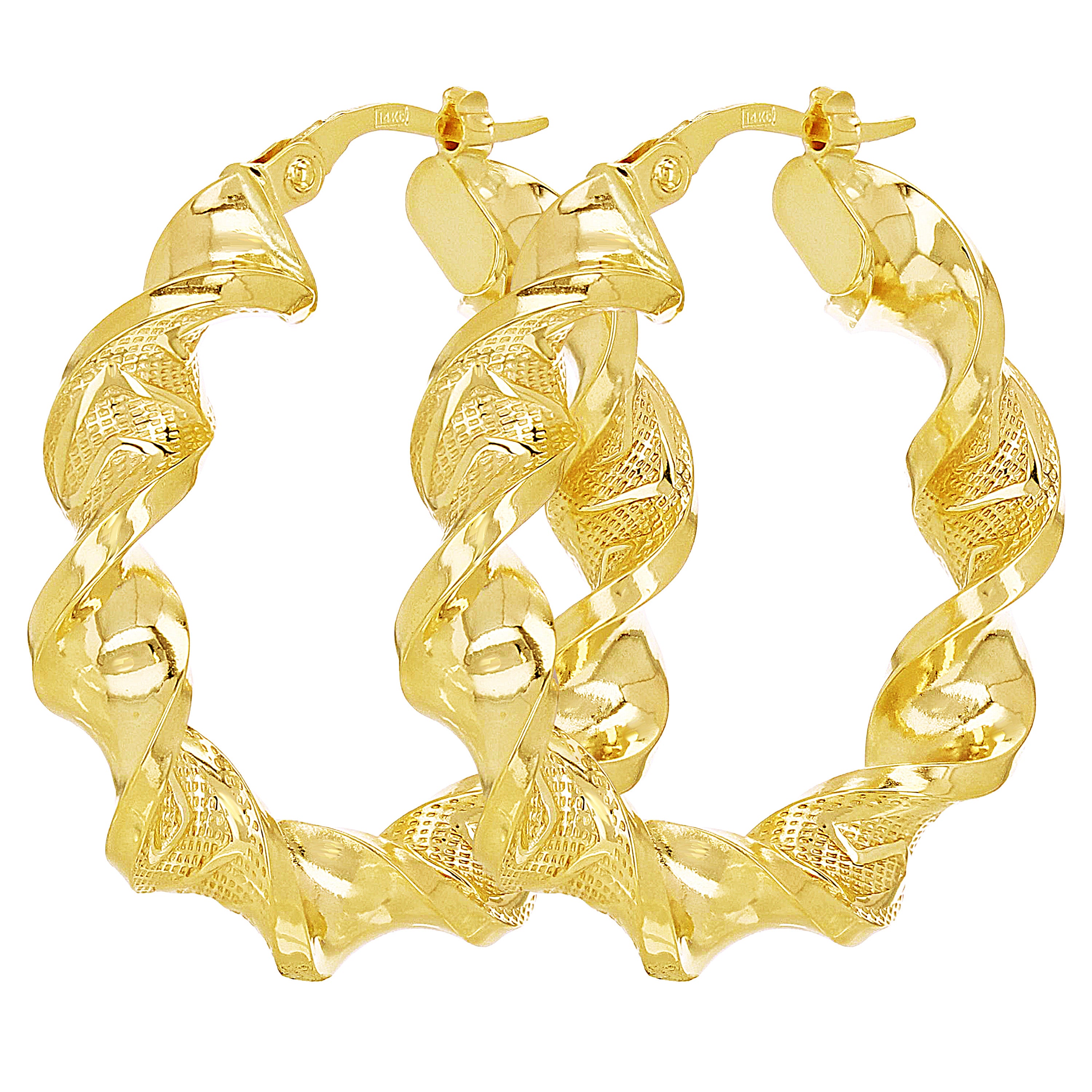 Italian 14k Yellow Gold Twisted Hoop Earrings 1.3" 6mm 4.1 grams