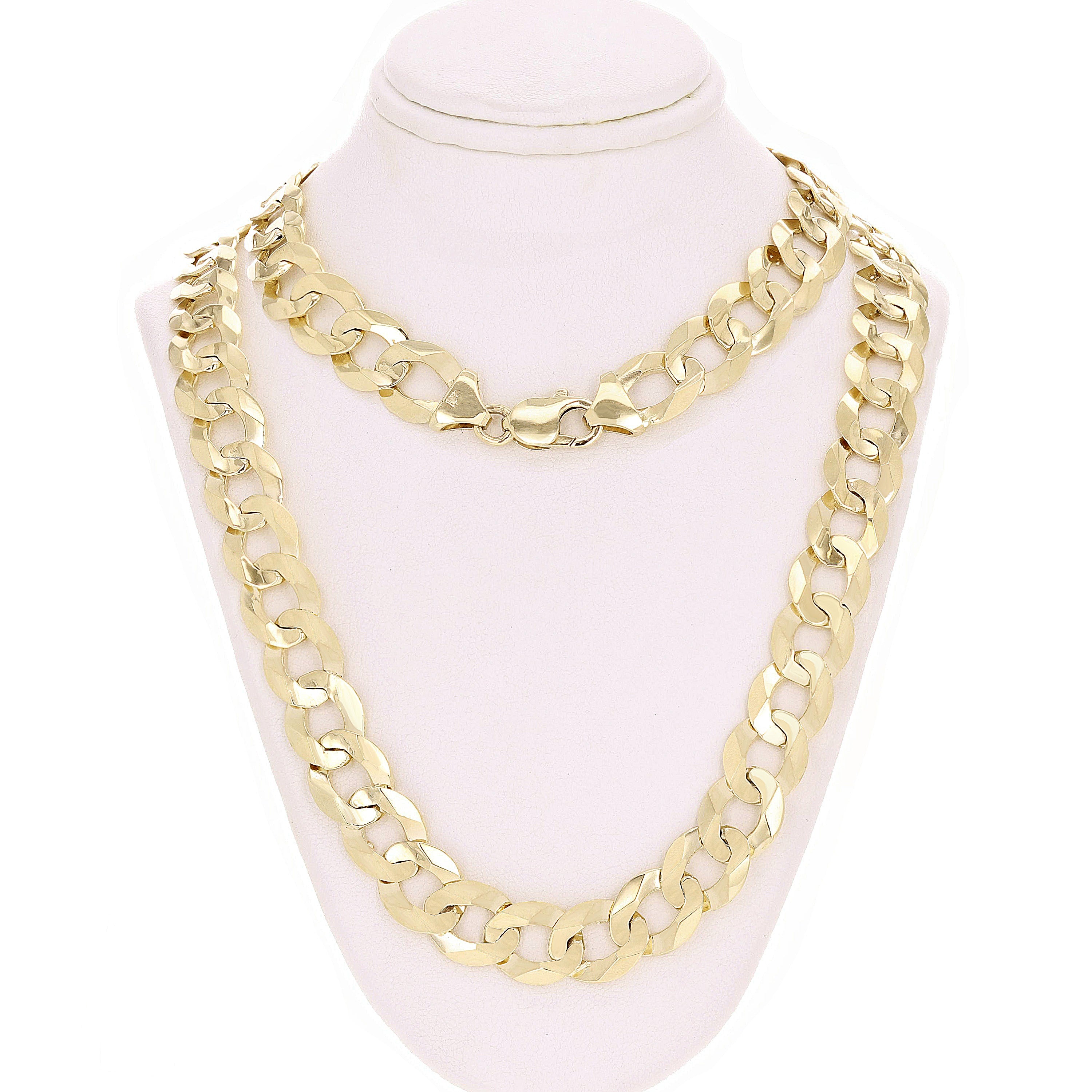 Men's 10k Yellow Gold Flat Cuban Link Chain Necklace 22" 12.5 mm 80.9 grams - Yellow,22" 80.9 grams