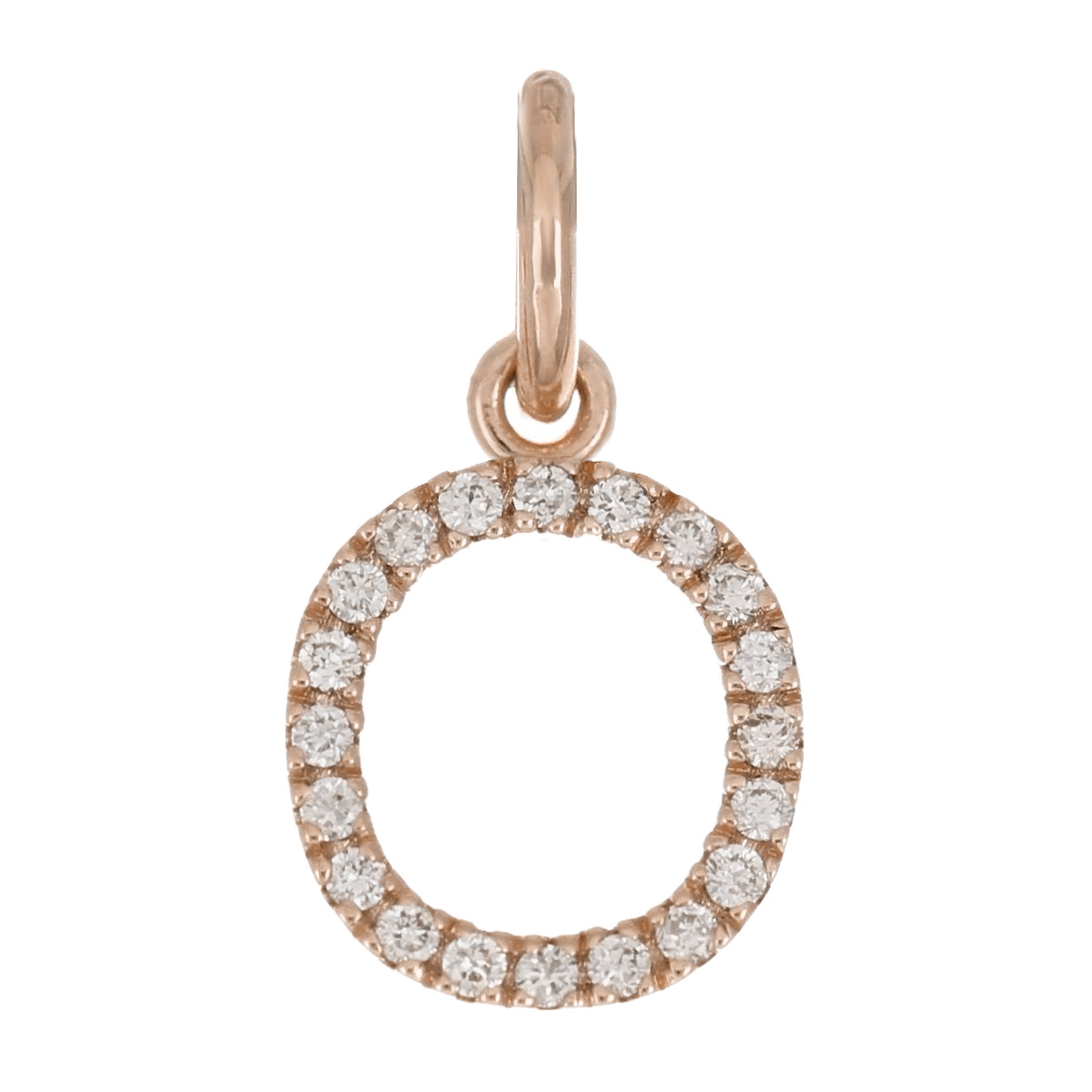 14k Rose Gold Diamond Initial Letter O Charm Pendant - Letter O,Rose