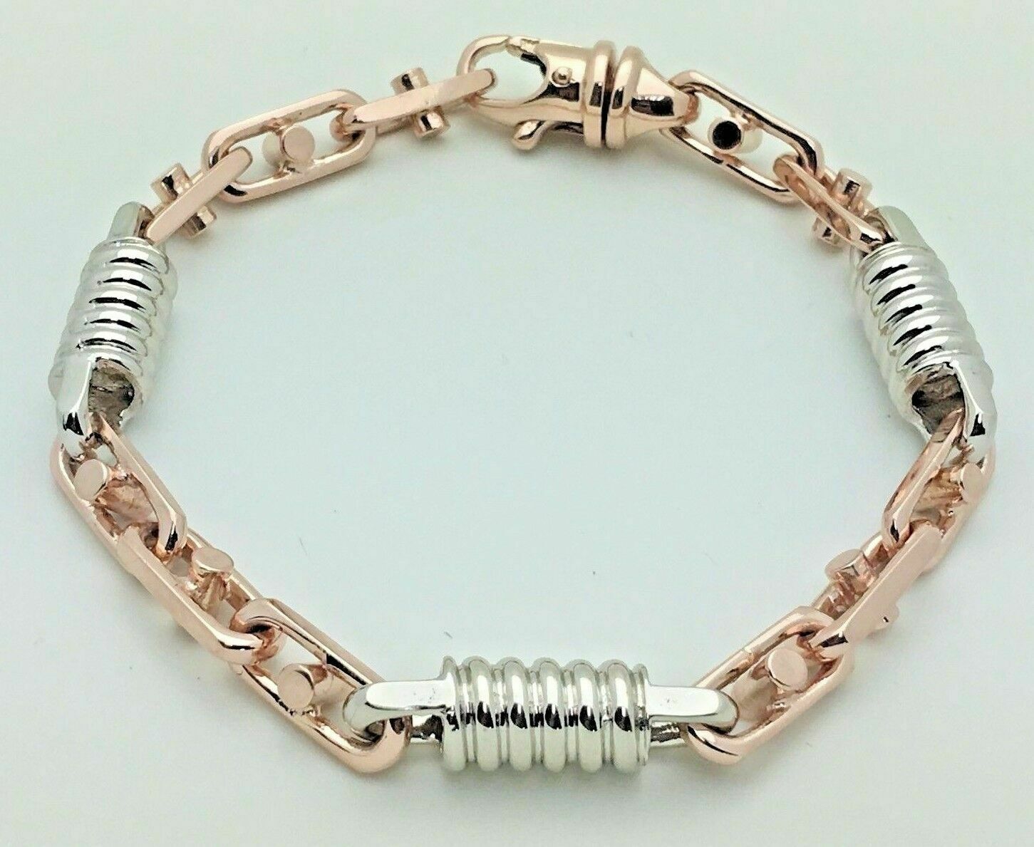 14k White & Rose Gold Handmade Fashion Link Bracelet 8" 7mm 28.5 grams