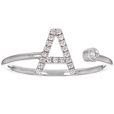 14k White Gold Diamond Initial Letter A Ring Size 6 - Letter A,White
