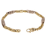 14k Yellow & White Gold Greek Barrell & Links Gold Bracelet 7" 7.5mm 28.6 grams - 7" 28.6 grams