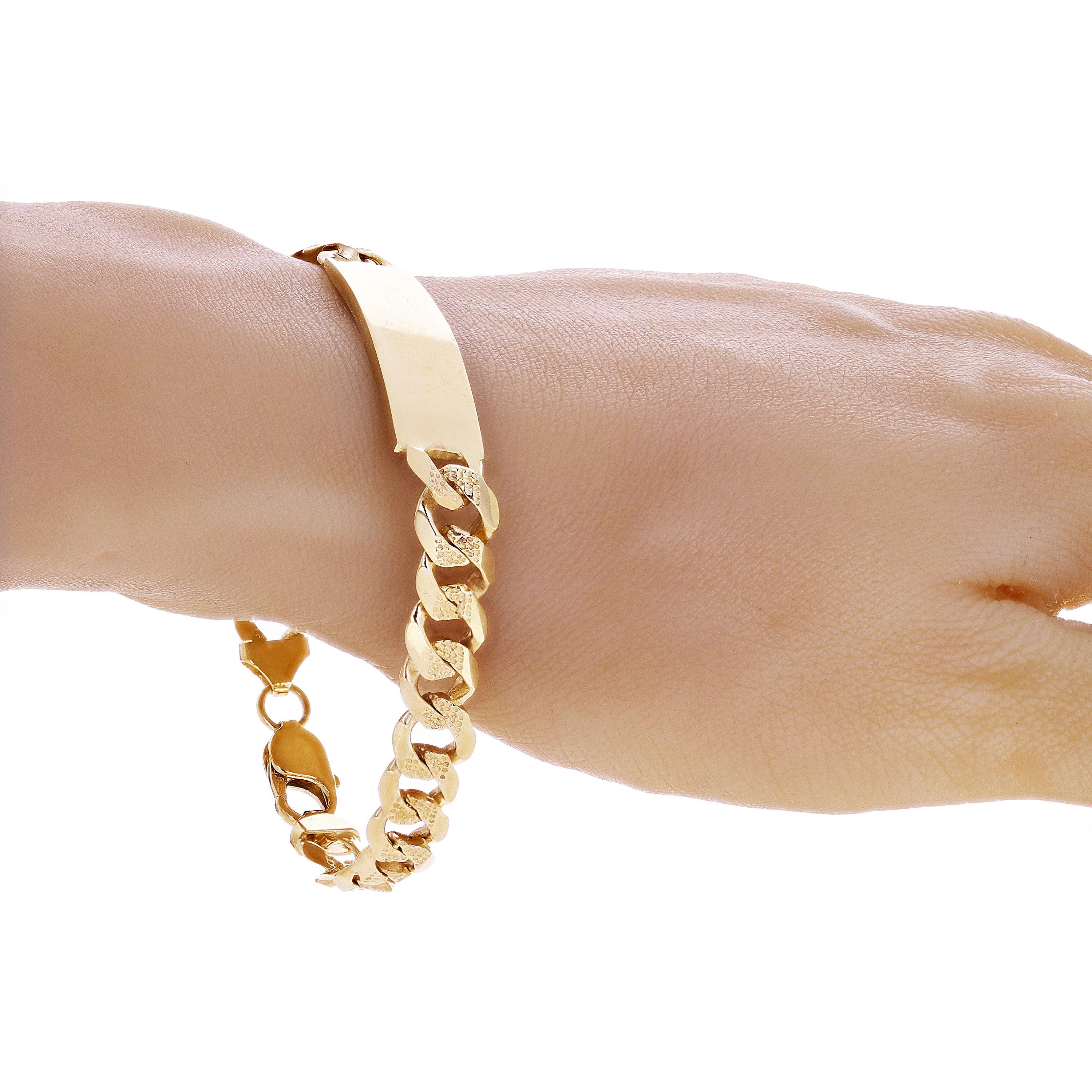14k Yellow Gold Solid Pave Curb Cuban Link Chain ID Bracelet 7" 10.5mm 19.8 grams - 7" 19.8 grams