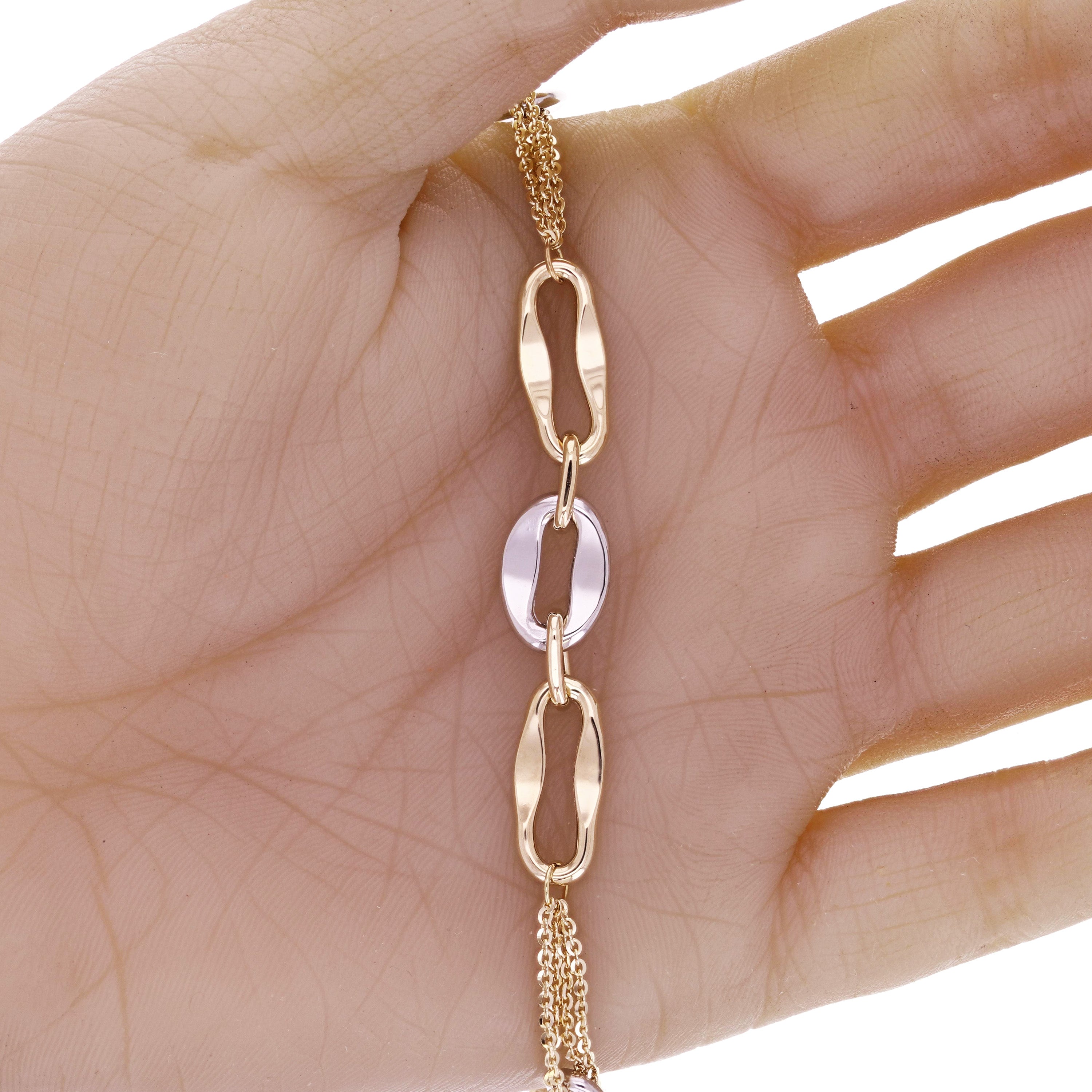 Italian 14k Two Tone Gold Oval Link Rolo Chain Bracelet 7.5" 9.6mm 4.7 grams