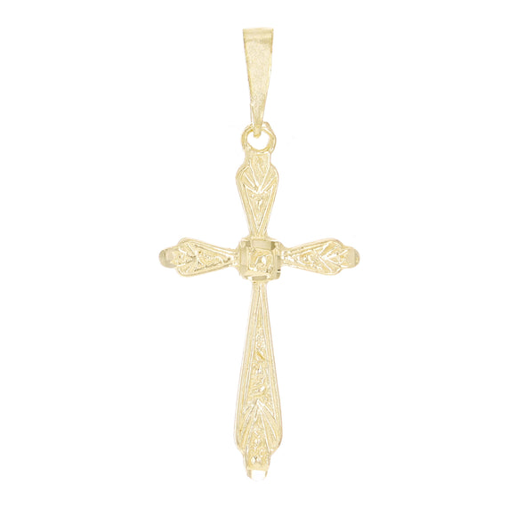 10k Yellow Gold Solid Diamond-Cut Cross Religious Charm Pendant 1.6