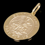Italian 14k Yellow Gold Saint Michael Medal Charm Pendant 1.2" 4.3 grams