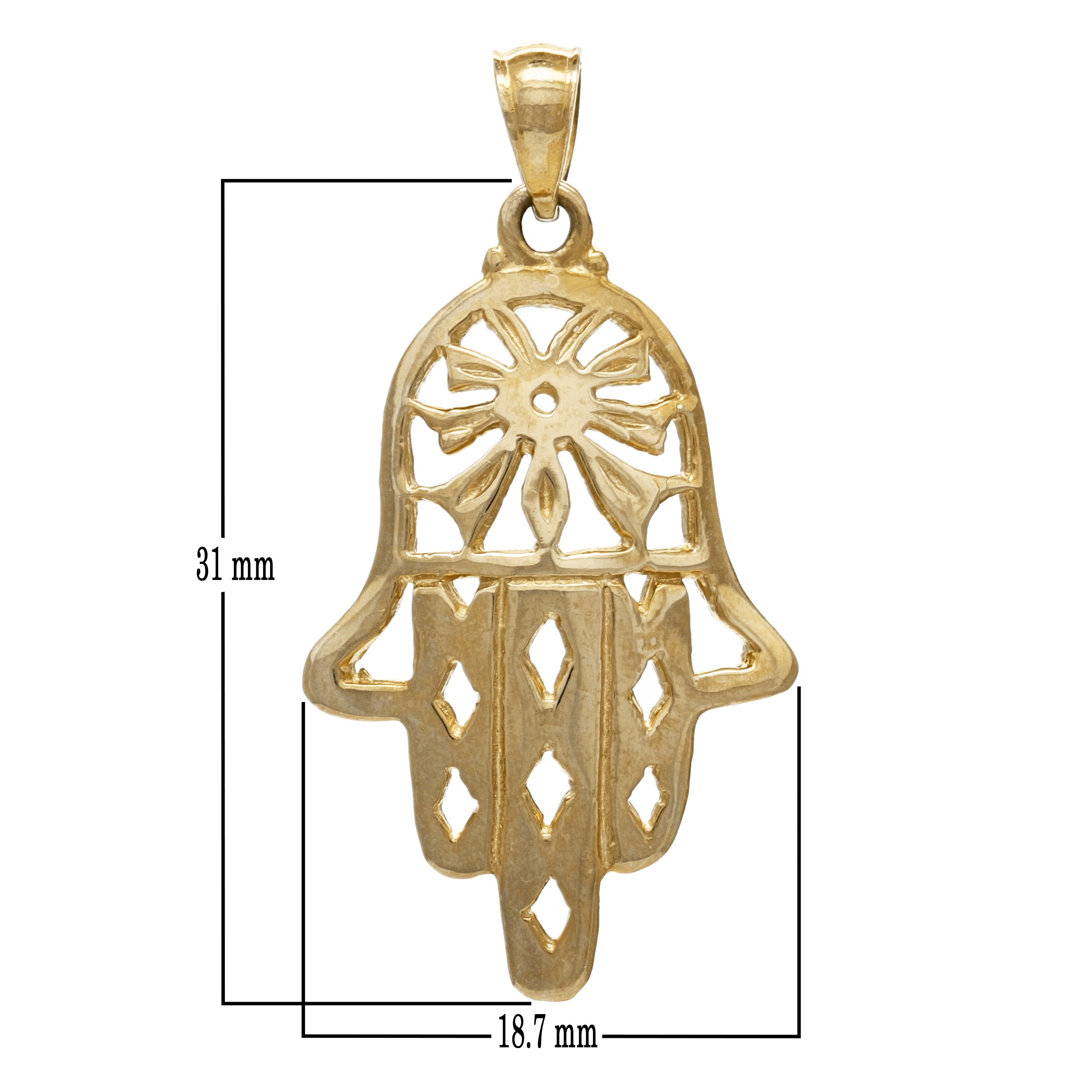 14k Yellow Gold Hand Of Fatima Hamsa Charm Pendant 1.4" 3.2 grams - Yellow