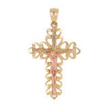 14k Yellow & Rose Gold Filigree Crucifix Cross Charm Pendant 1.4" 2.3 grams