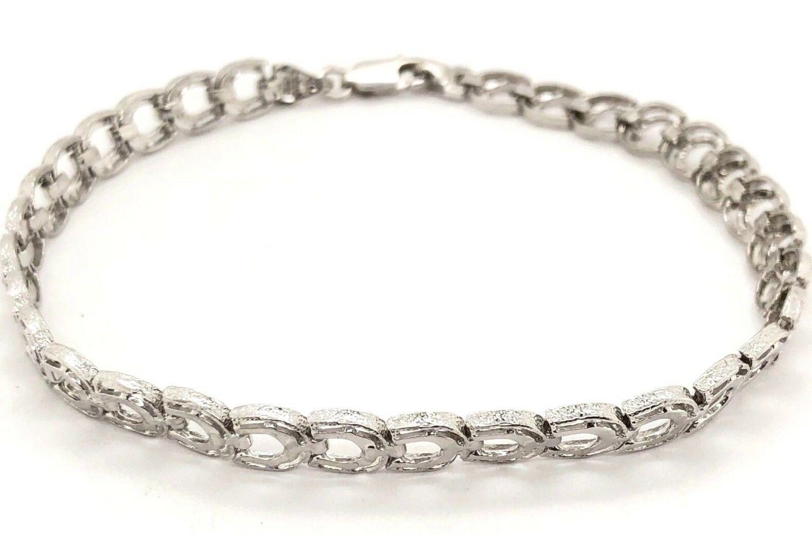 Women's Solid 14k White Gold Horse Shoe Link Bracelet 8" 6.3mm 9.5 grams
