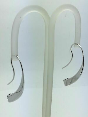 14K White Gold Curved Triangle Drop Fish Hook Earrings