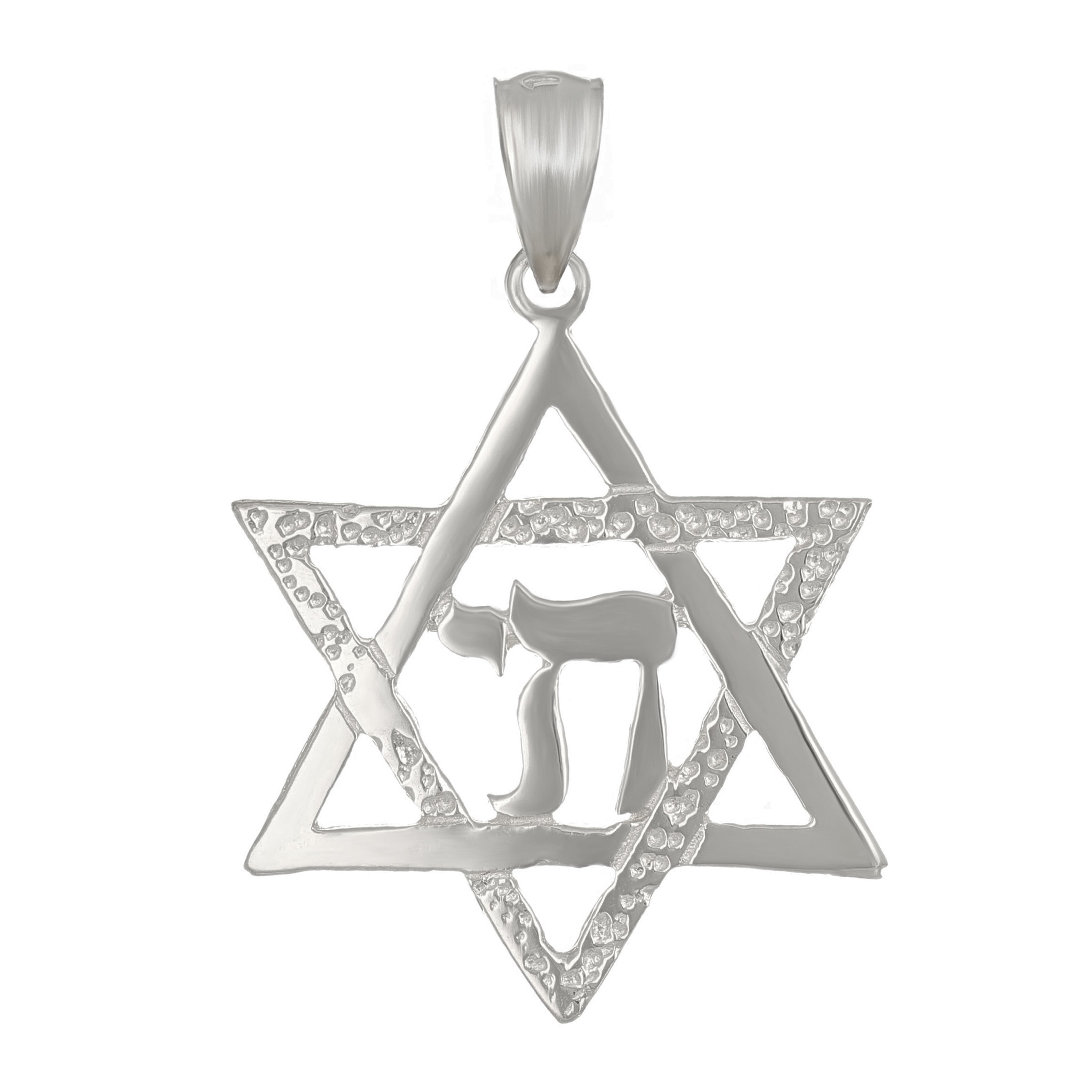14k White Gold Jewish Star Of David Hebrew Chai Charm Pendant 2.2 grams - White