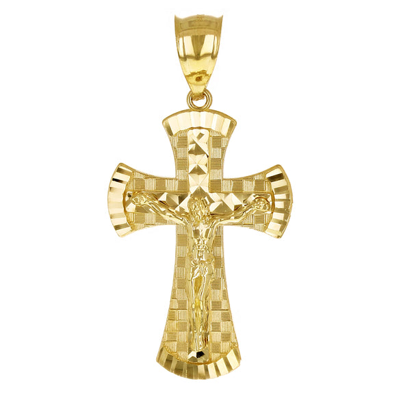 14k Yellow Gold 3D Diamond Cut Jesus Christ Crucifix Cross Pendant 1.9