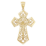 14k Yellow Gold Diamond-Cut Ornate Gothic Crucifix Cross Pendant 2.4" 6.6 grams