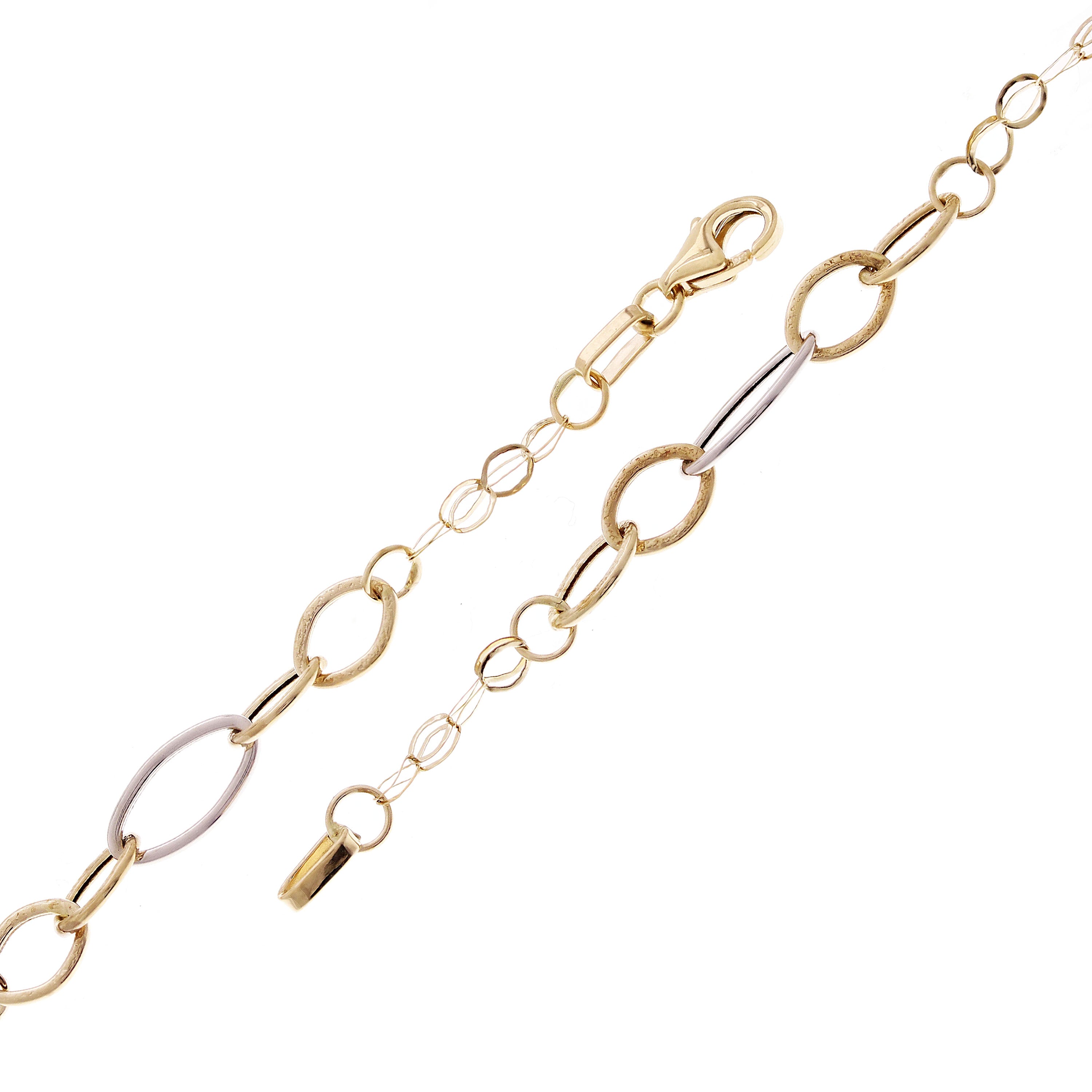 Italian 14k Yellow & White Gold Hollow Oval & Round Link Bracelet 7.25" 6mm 2g