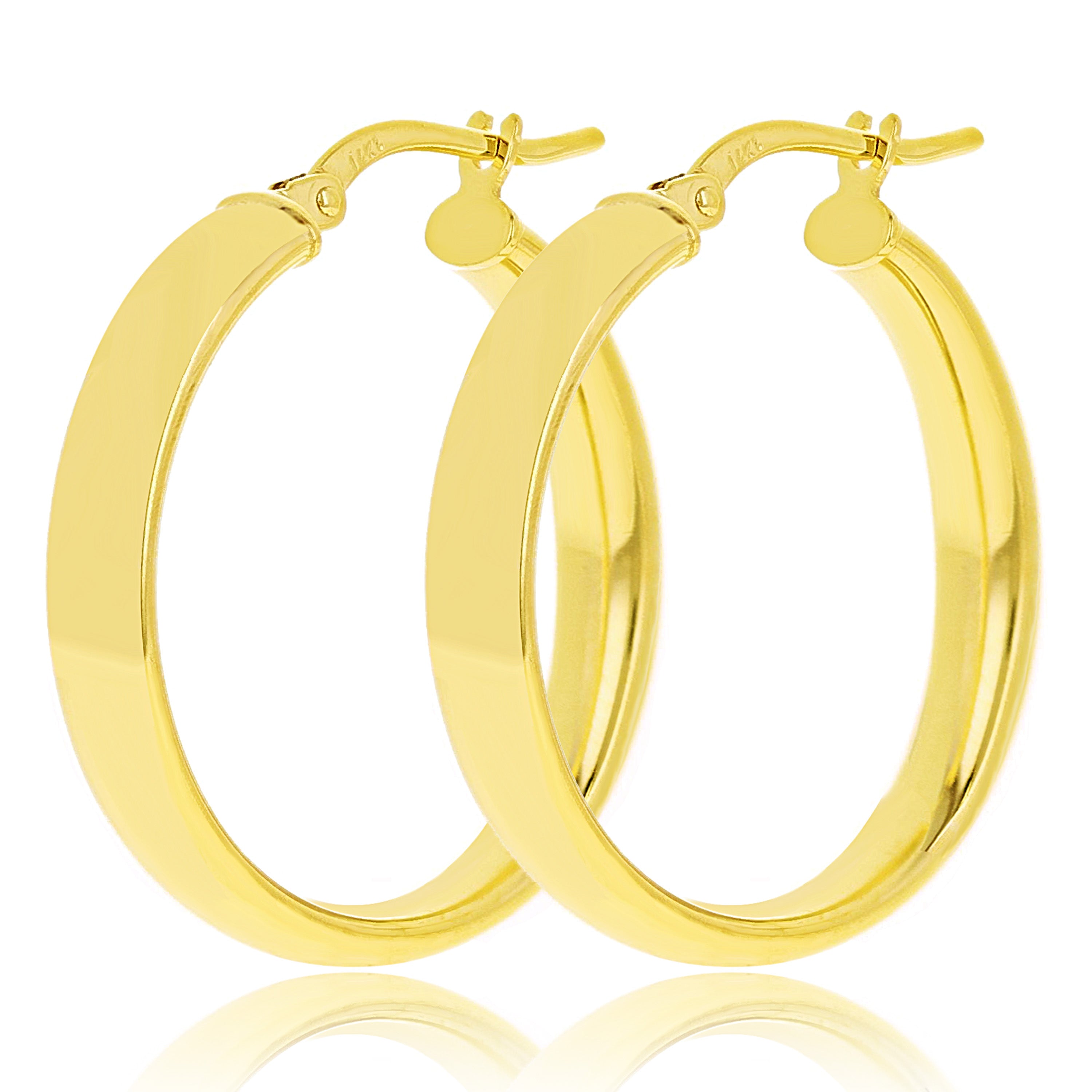 Italian 14k Yellow Gold Rounded Flat Tube Small Hollow Hoop Earrings 1" 2.2 grams - Yellow 2.2 grams