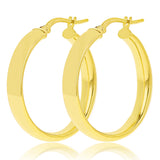 Italian 14k Yellow Gold Rounded Flat Tube Small Hollow Hoop Earrings 1" 2.2 grams - Yellow 2.2 grams