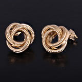 Italian 14k Yellow Gold Triple Love Knot Eternity Circle Rope Stud Earrings - Triple Textured
