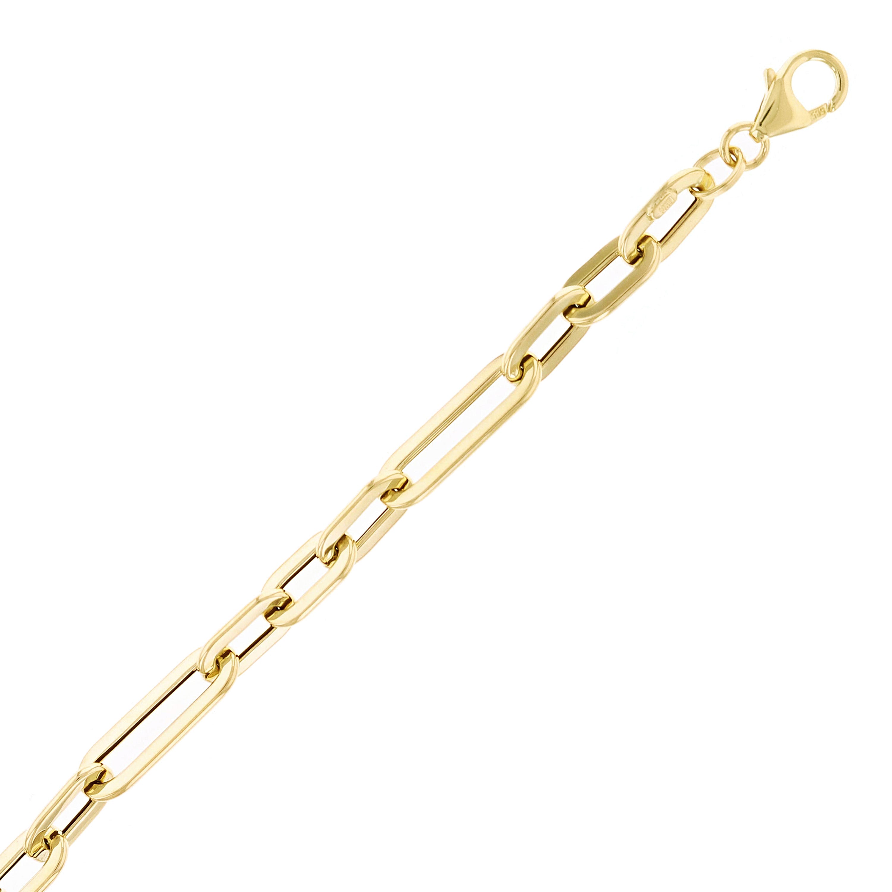 Italian 14k Yellow Gold Hollow Oval Paper Clip Links Bracelet 7.5" 5.8mm 3.2gram