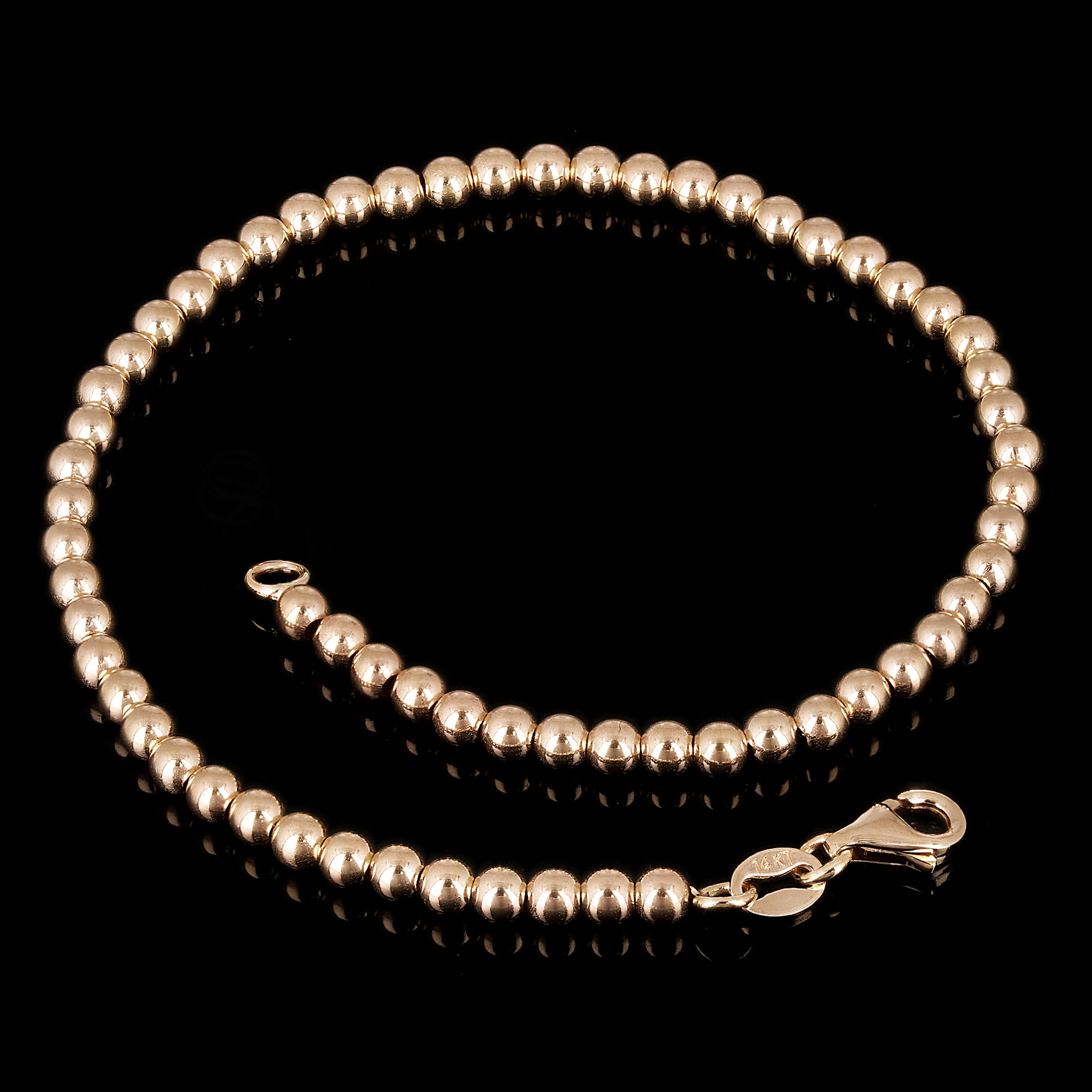 Italian 14k Yellow Gold Ball Beads Bracelet 7.75" 3mm 3.2 grams - Small