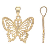 14k Yellow Gold Solid Diamond Cut Butterfly Charm Pendant 2 grams - Yellow