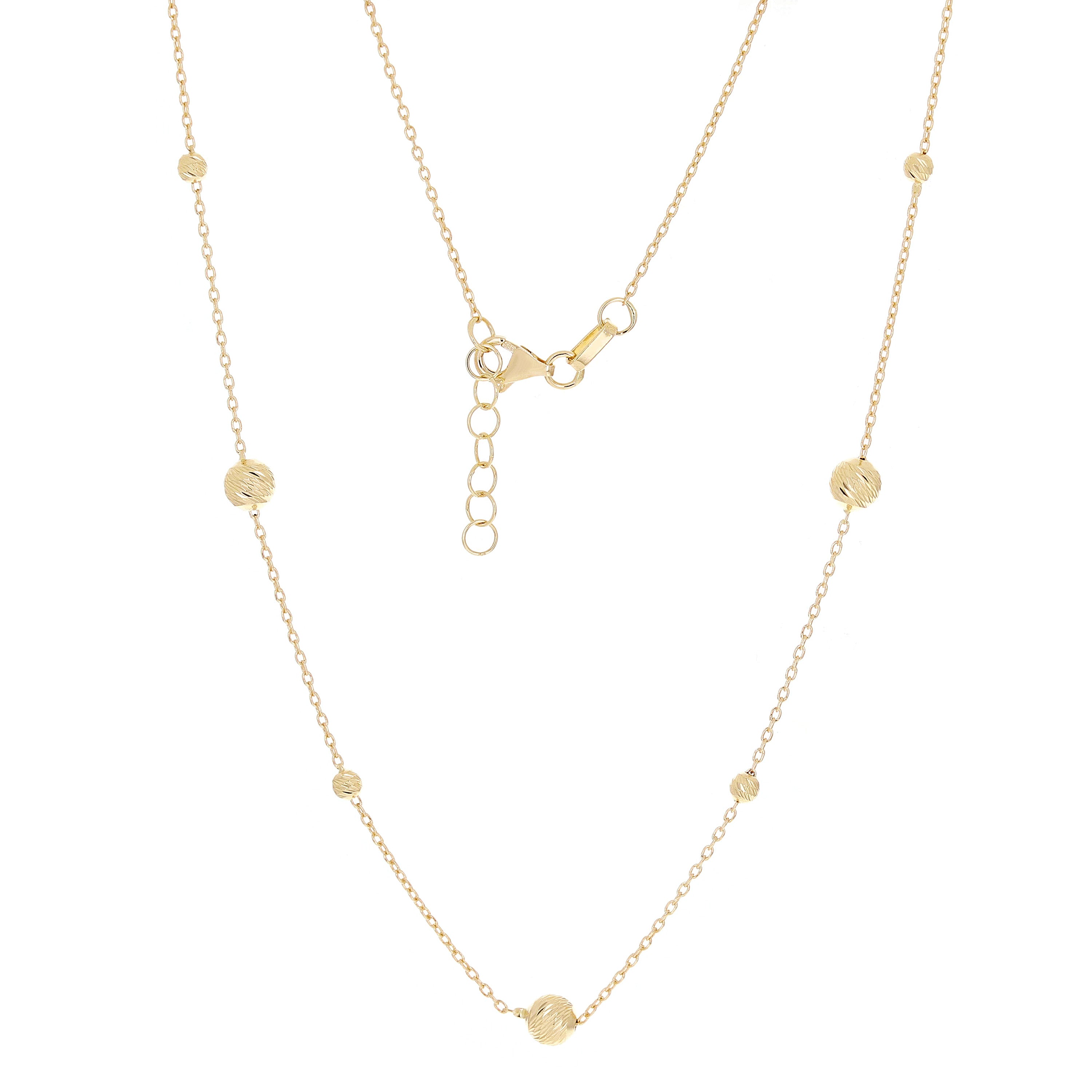 Italian 14k Yellow Gold Diamond Cut Ball Bead Station Necklace 18" 2.7 grams