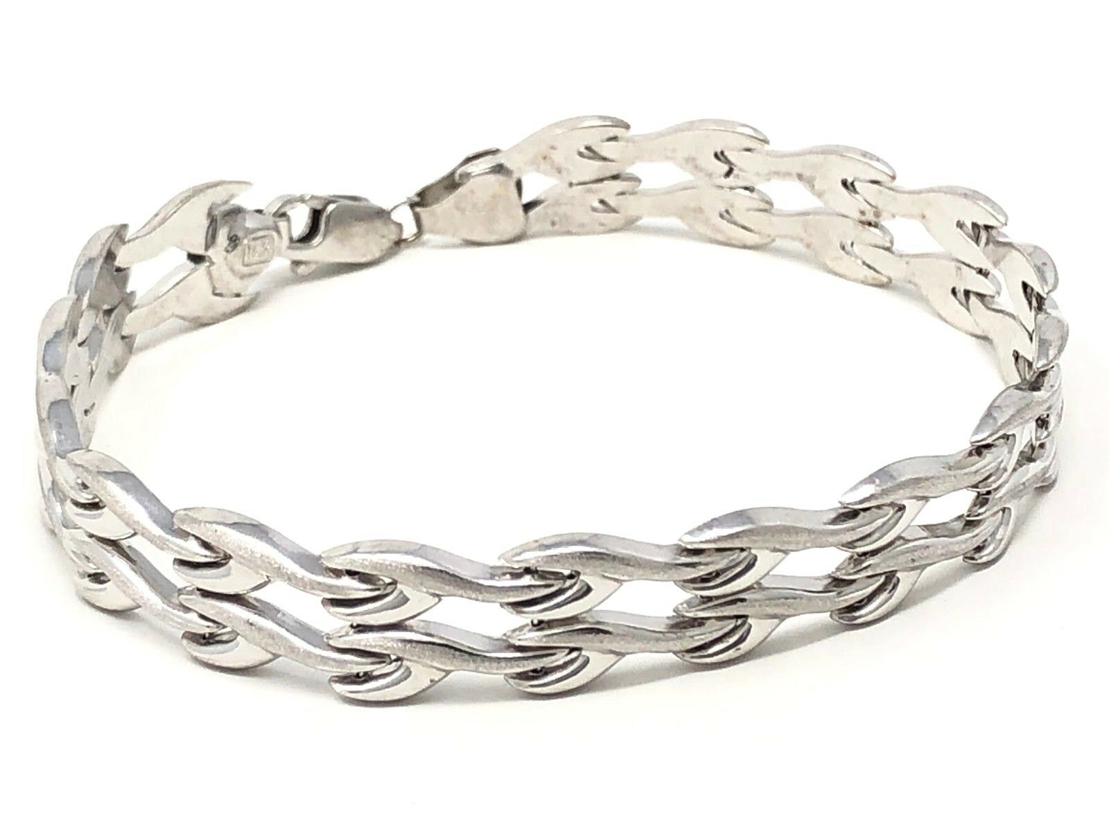 14k White Gold Double Fancy Bracelet 7.5" 10mm 8.9 grams