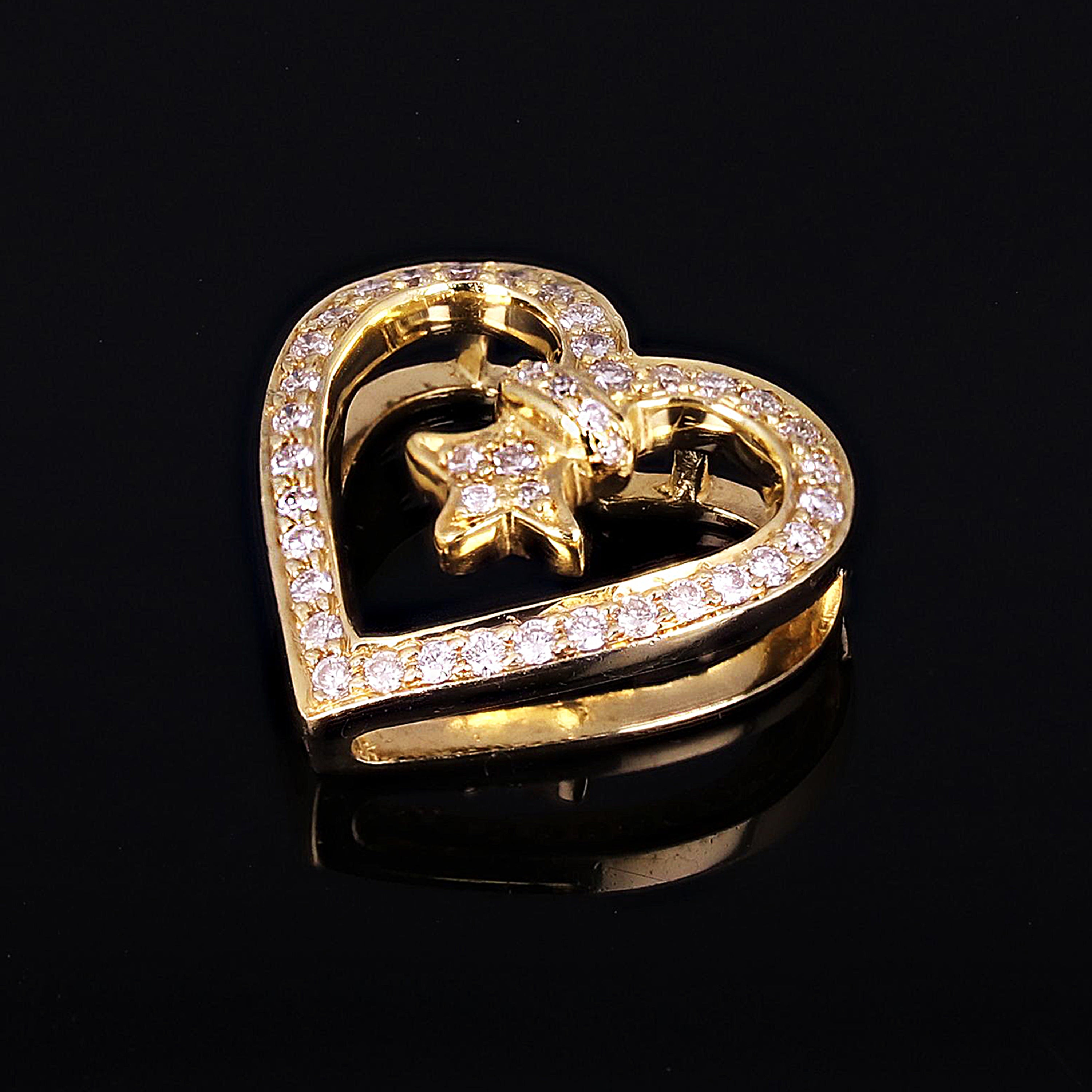 18k Yellow Gold Open Heart Diamond Charm Pendant 16.7mm x 17.5mm 3.6 grams