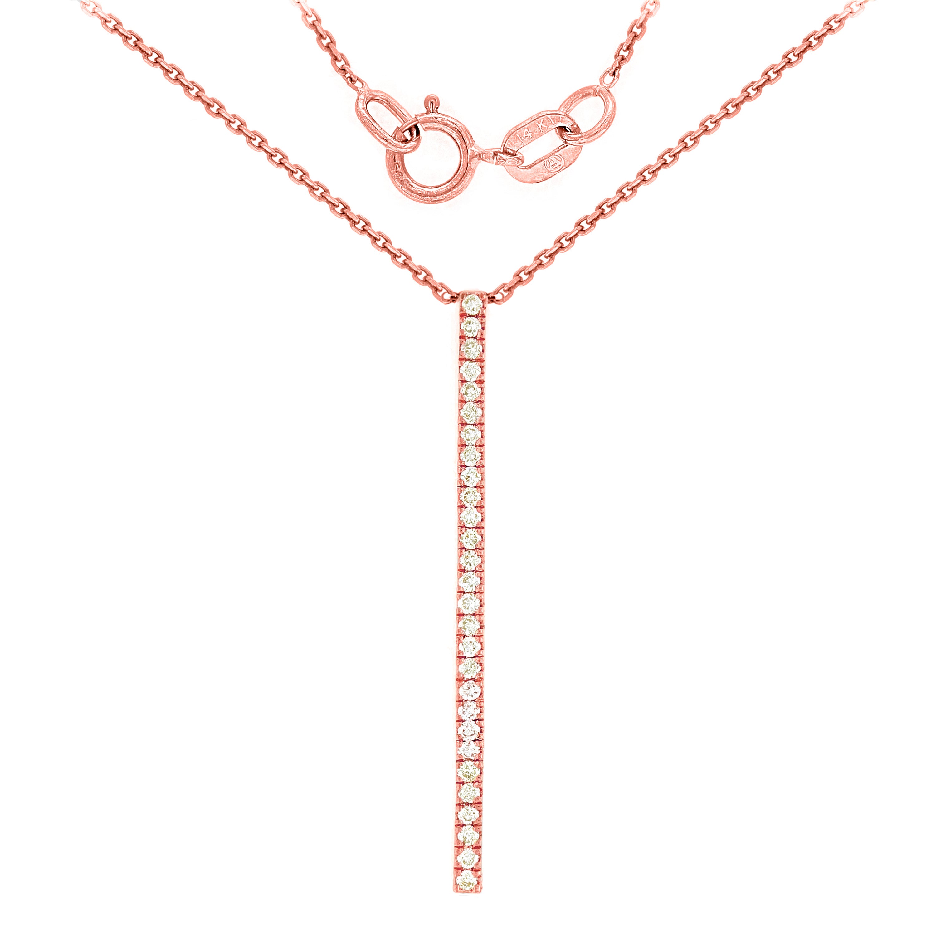 14k Rose Gold 1/4 ctw Diamond-Accented Vertical Bar Pendant Necklace 18" - Rose