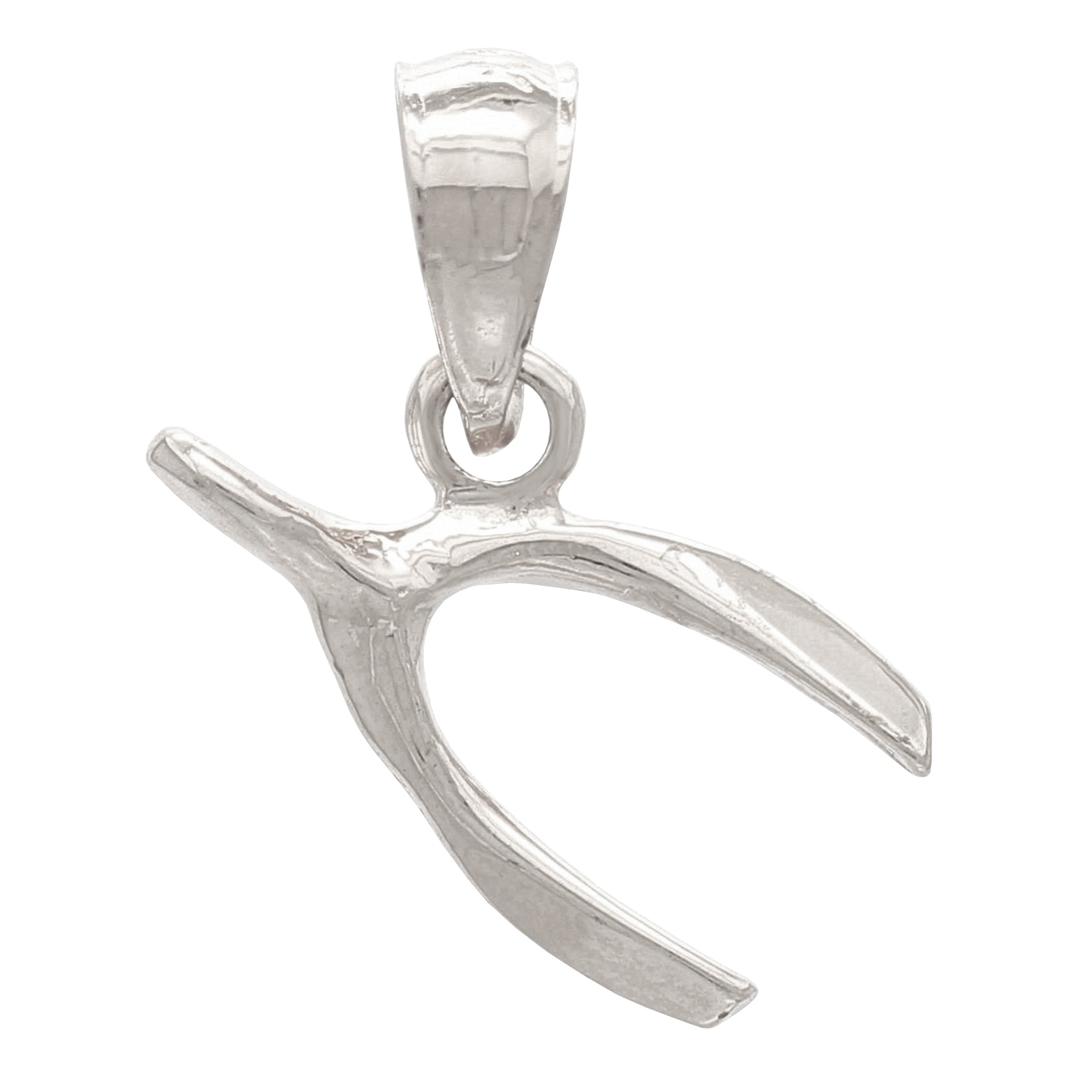 14k White Gold Wish Bone Charm Pendant - White