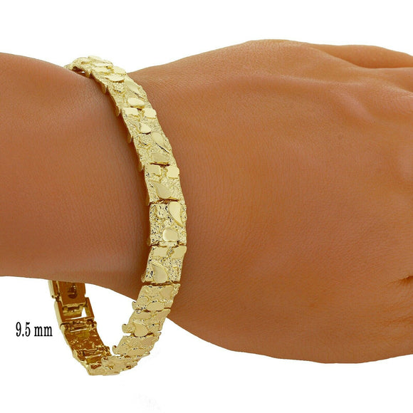14k Yellow Gold Solid Nugget Bracelet Adjustable 7