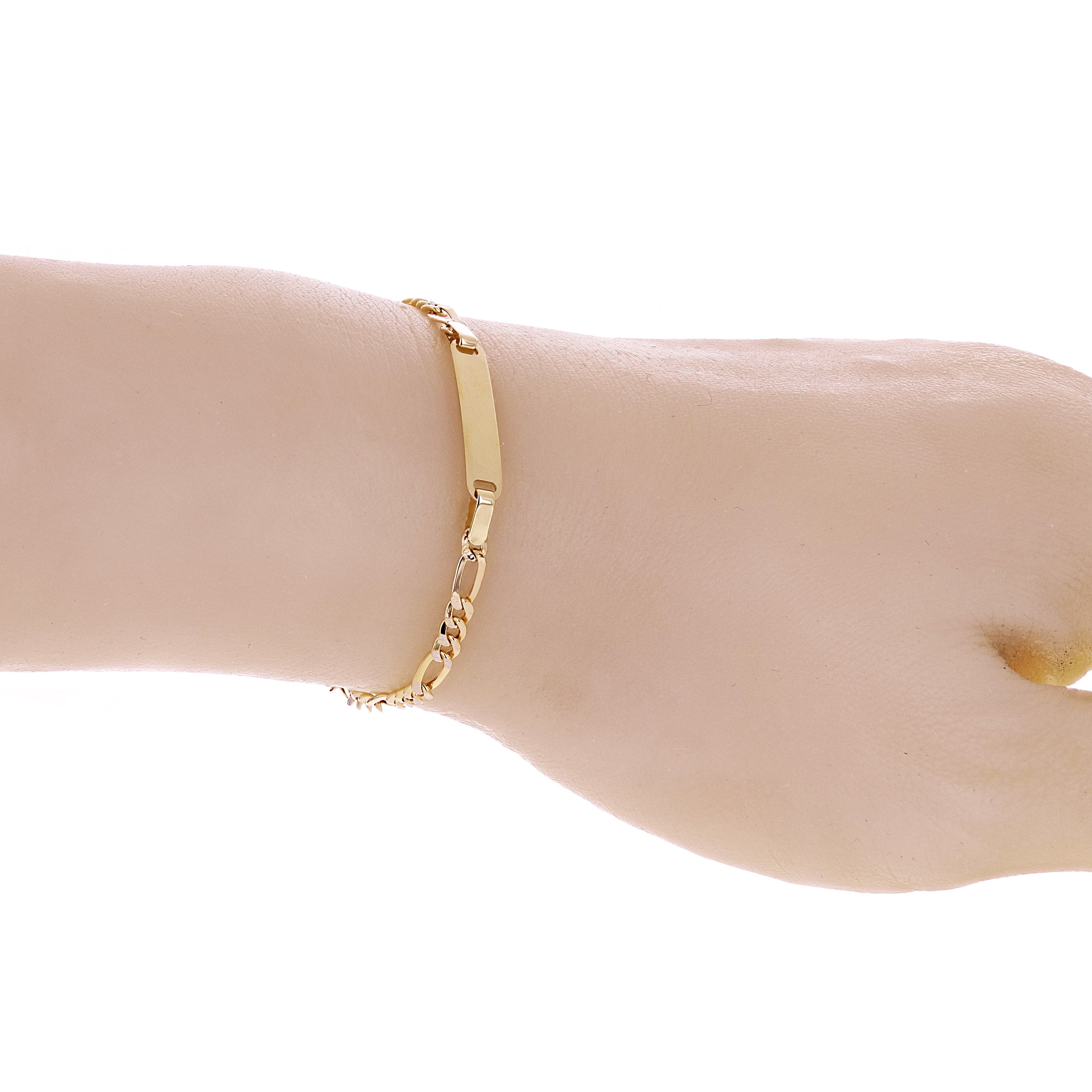 Italian 14k Yellow Gold Engravable Baby Kid ID Figaro Bracelet 5.5" 1.8 grams
