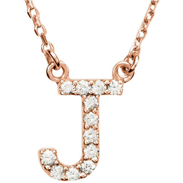 14k Rose Gold Diamond Initial Letter J Alphabet Rolo Pendant Necklace 18" - Letter J,Rose