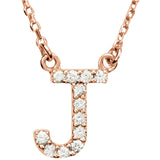 14k Rose Gold Diamond Initial Letter J Alphabet Rolo Pendant Necklace 18" - Letter J,Rose