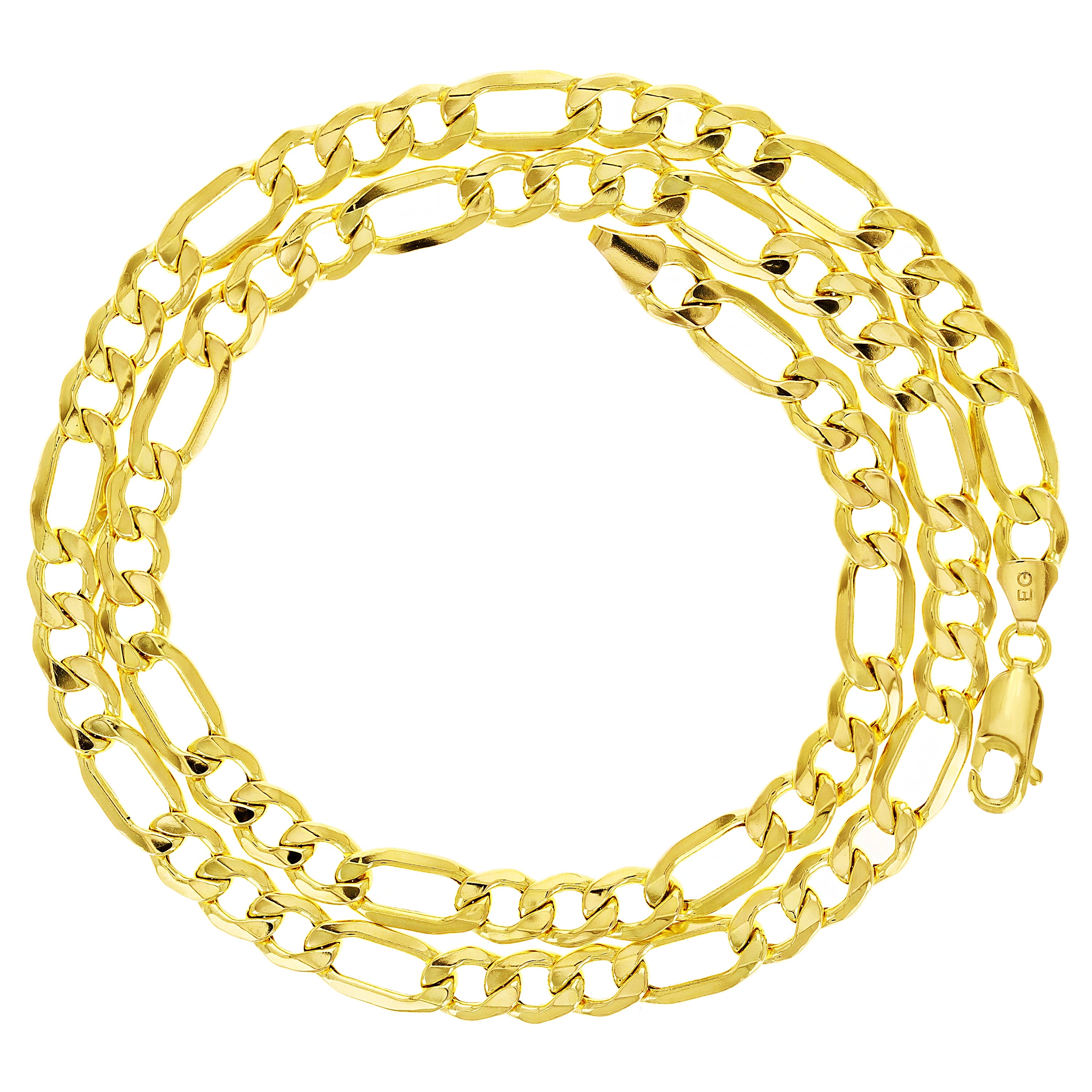 Men's Italian 10k Yellow Gold Hollow Figaro Chain Necklace 20" 7mm 13.6 grams - 20" 13.6 grams