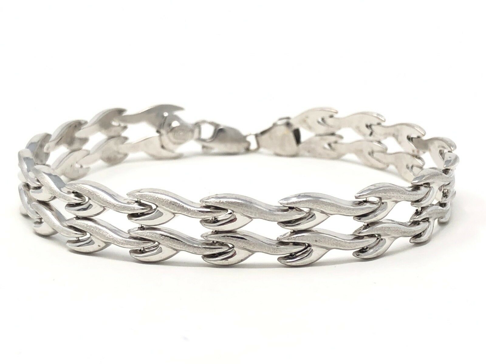 14k White Gold Double Fancy Bracelet 7.5" 10mm 8.9 grams