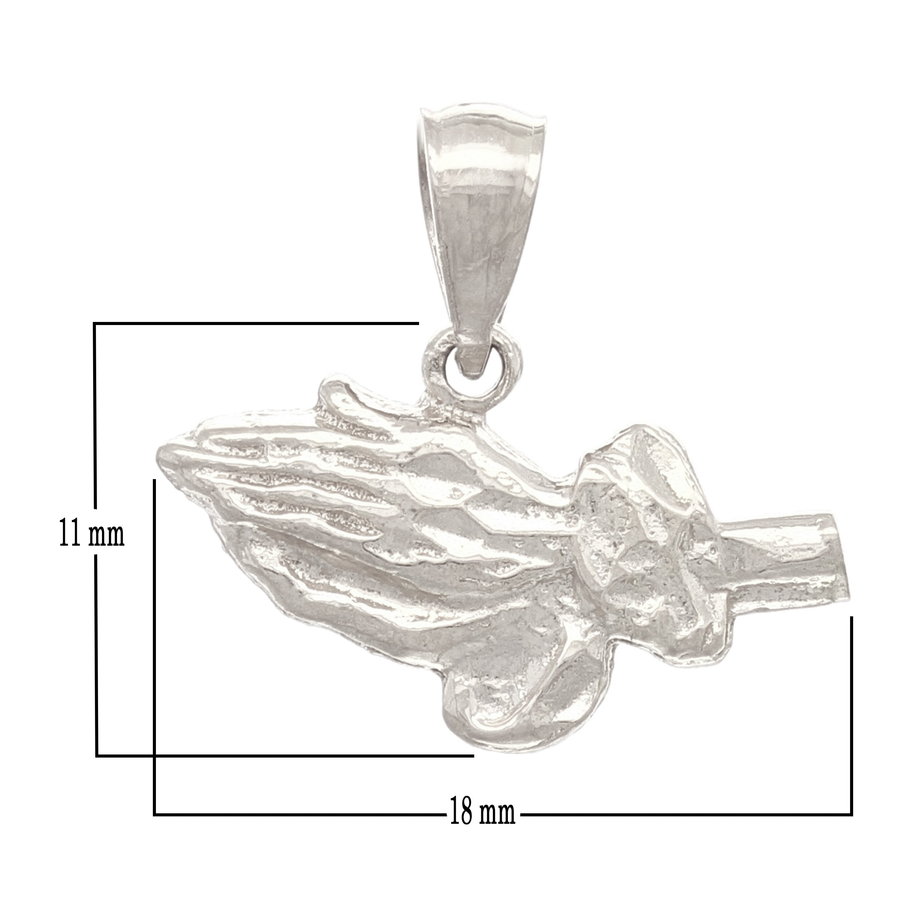 14k White Gold Diamond Cut Praying Hands Charm Pendant 1.6 grams - White