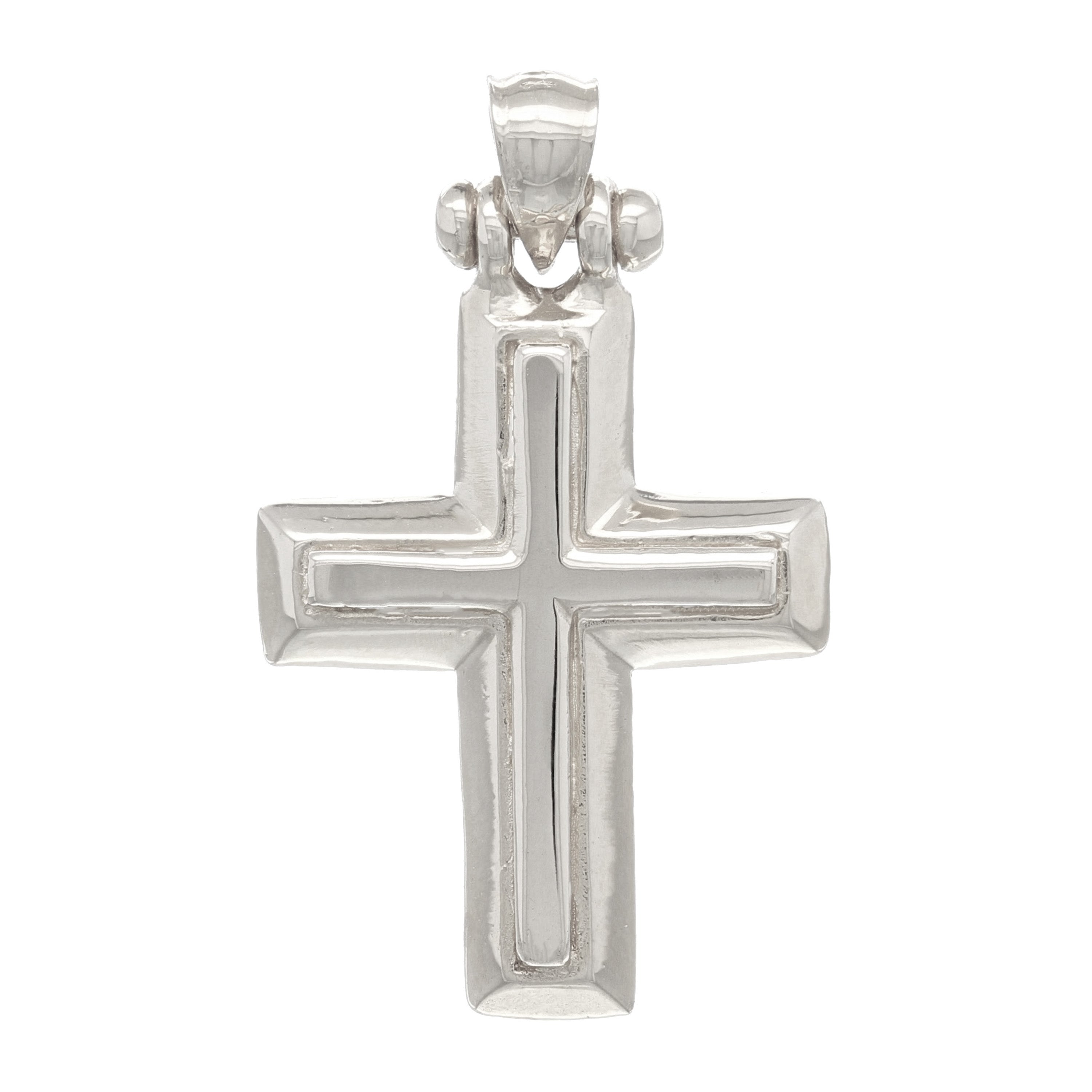 14k White Gold 3D Cross Religious Charm Pendant 1.17" 3.9 grams - White