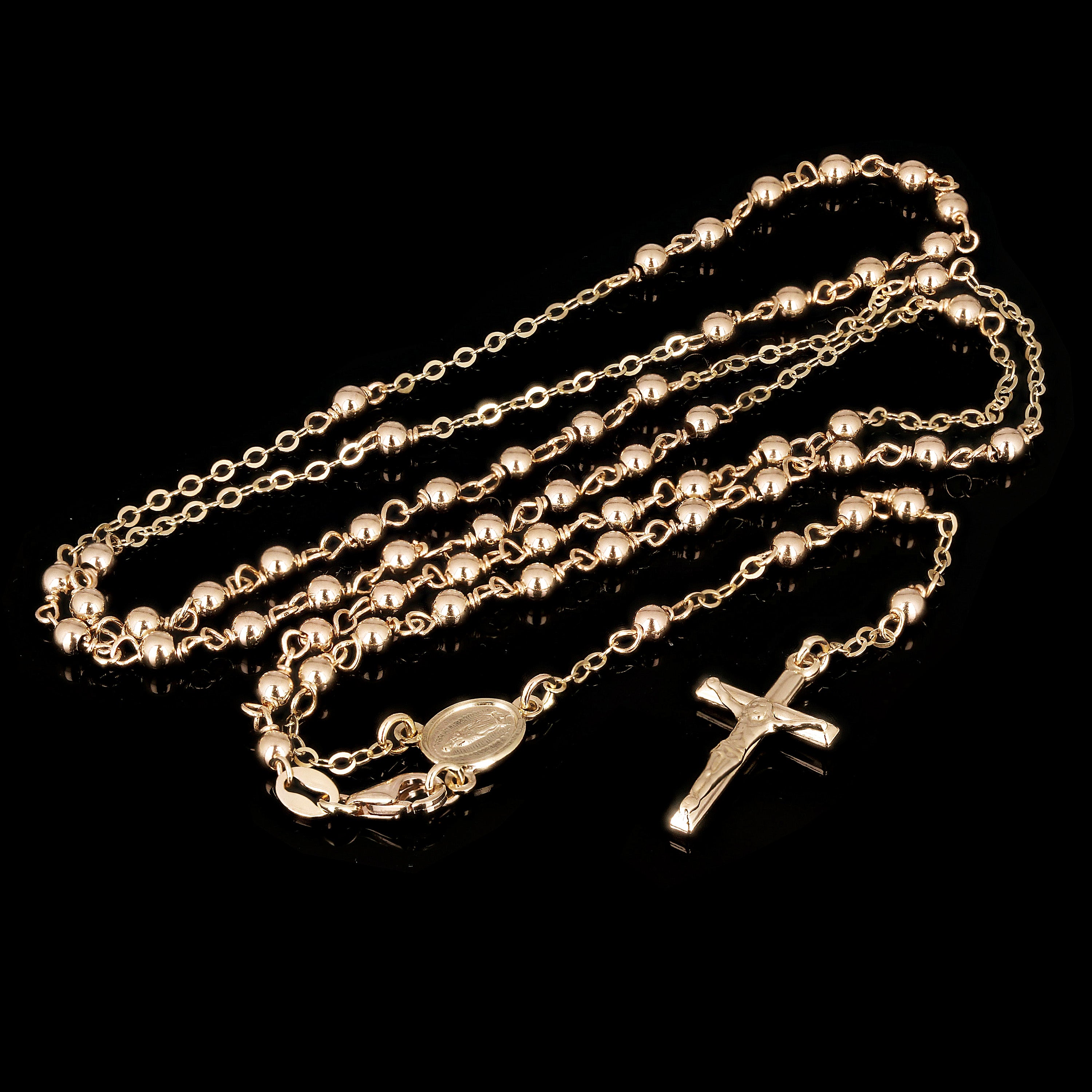 Italian 14k Yellow Gold Miraculous Medal Rosary Chain Necklace 24" 3mm 7.7 grams