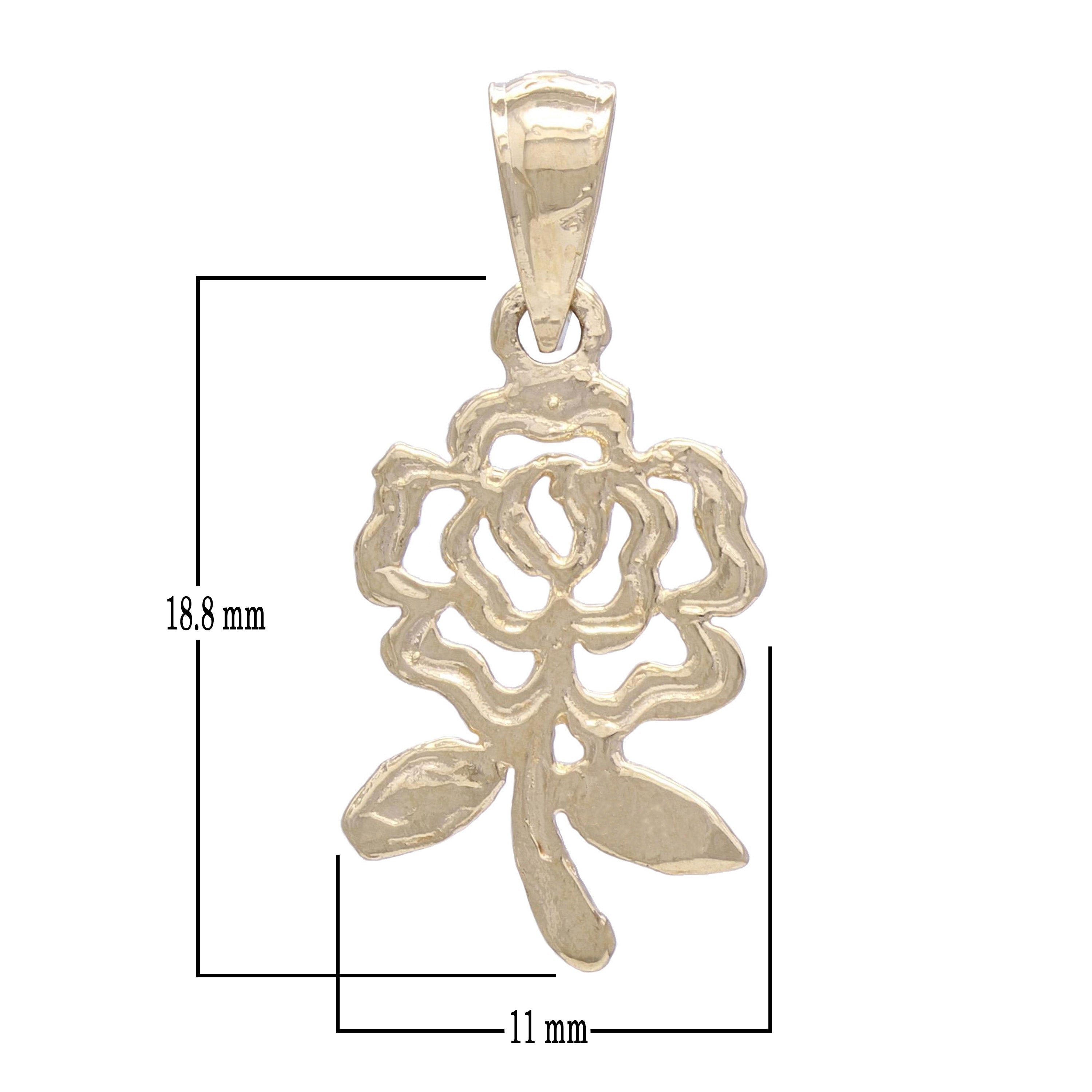 14k Yellow Gold Solid Diamond Cut Rose Flower Charm Pendant 1.1 grams - Yellow