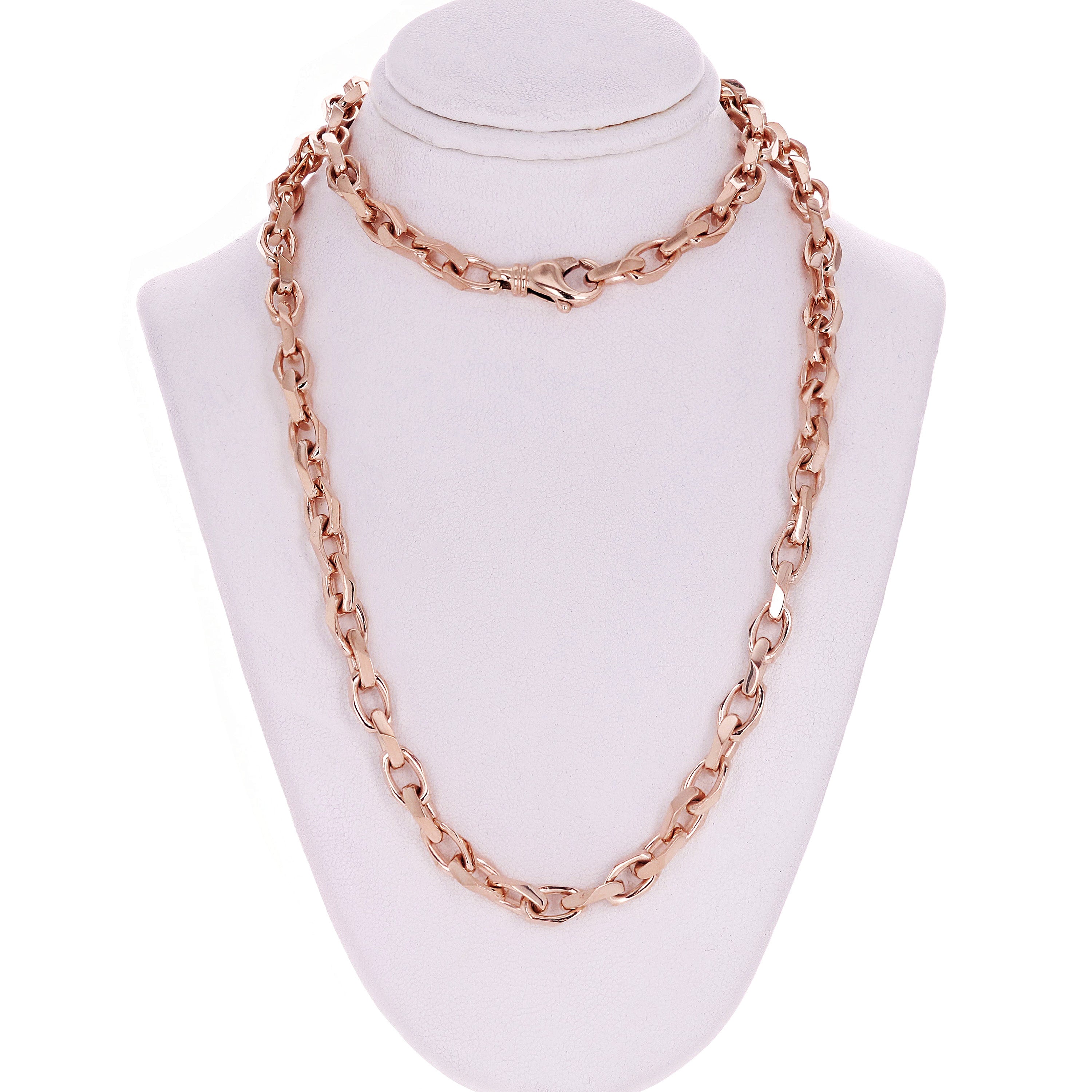 14k Rose Gold Handmade Fashion Link Necklace 24" 6.7mm 82 grams - Rose,24"