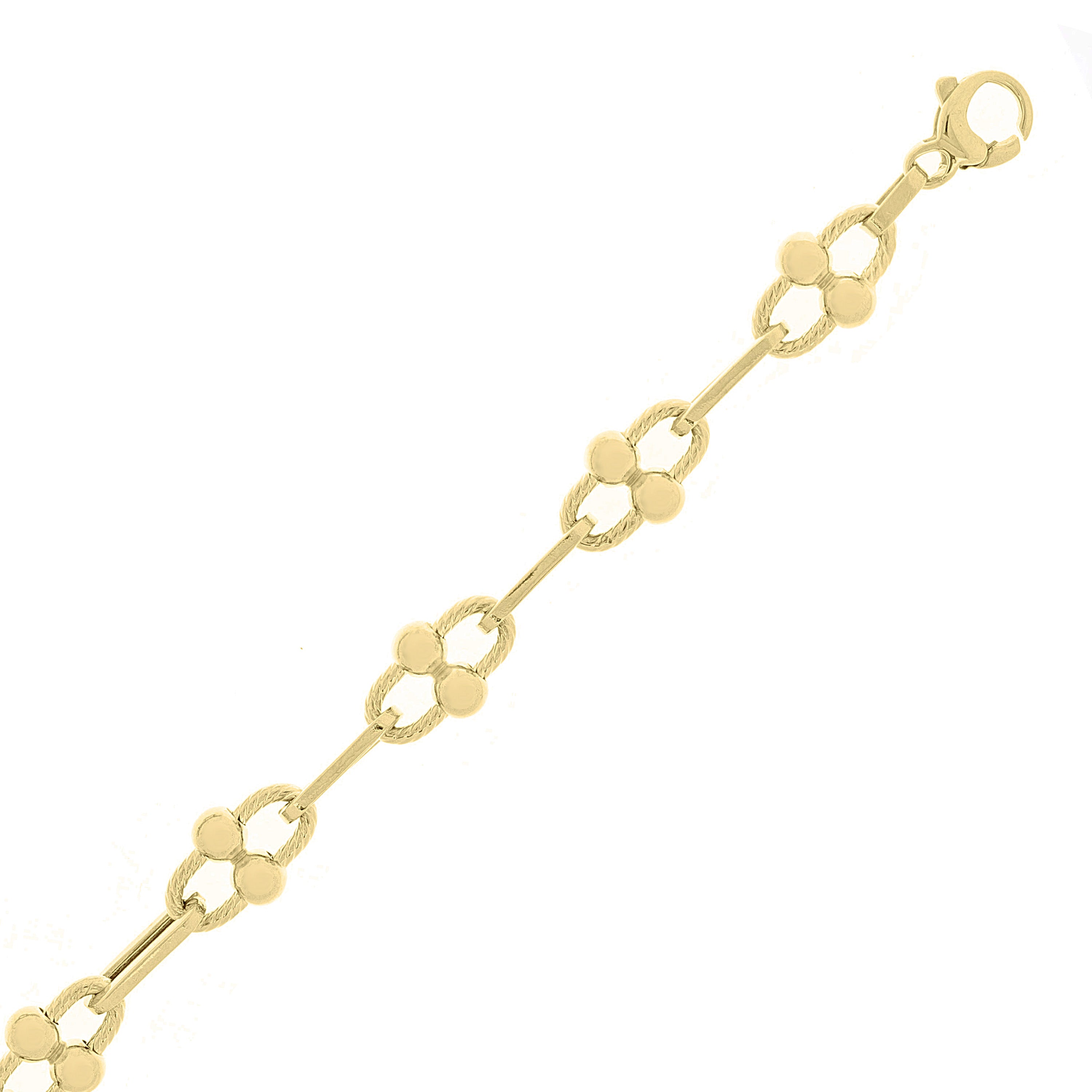 Italian 14k Yellow Gold Ball Bead Oval Paper Clip Chain Bracelet 7.5" 8mm 6.3g