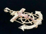 10k Two Tone Gold Jesus Christ Crucifix Anchor Mariner Pendant 8.1 grams