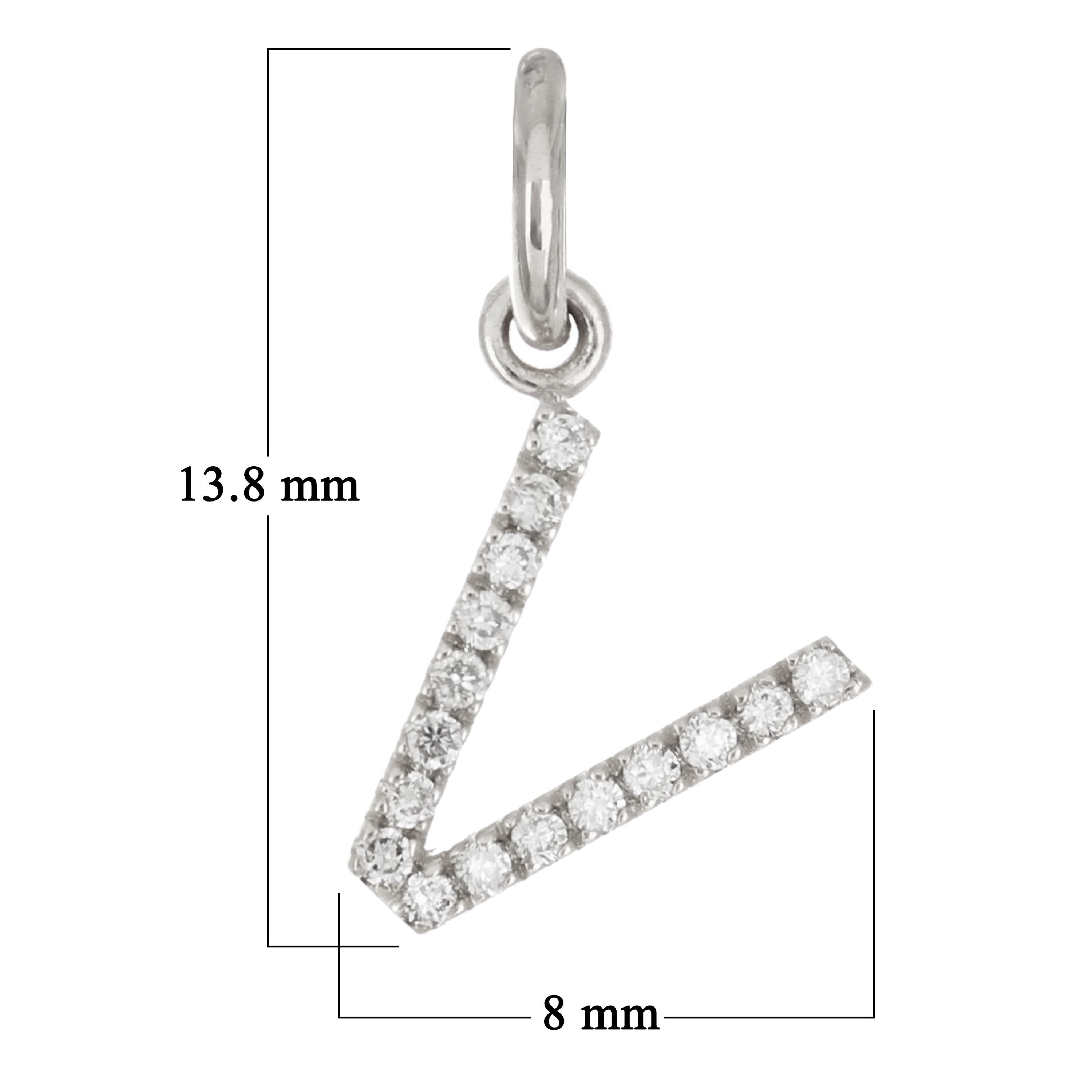 14k White Gold Diamond Initial Letter V Charm Pendant - Letter V,White