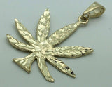14k Yellow Gold Diamond Cut Marijuana Leaves Leaf Weed Charm Pendant 3.7 grams