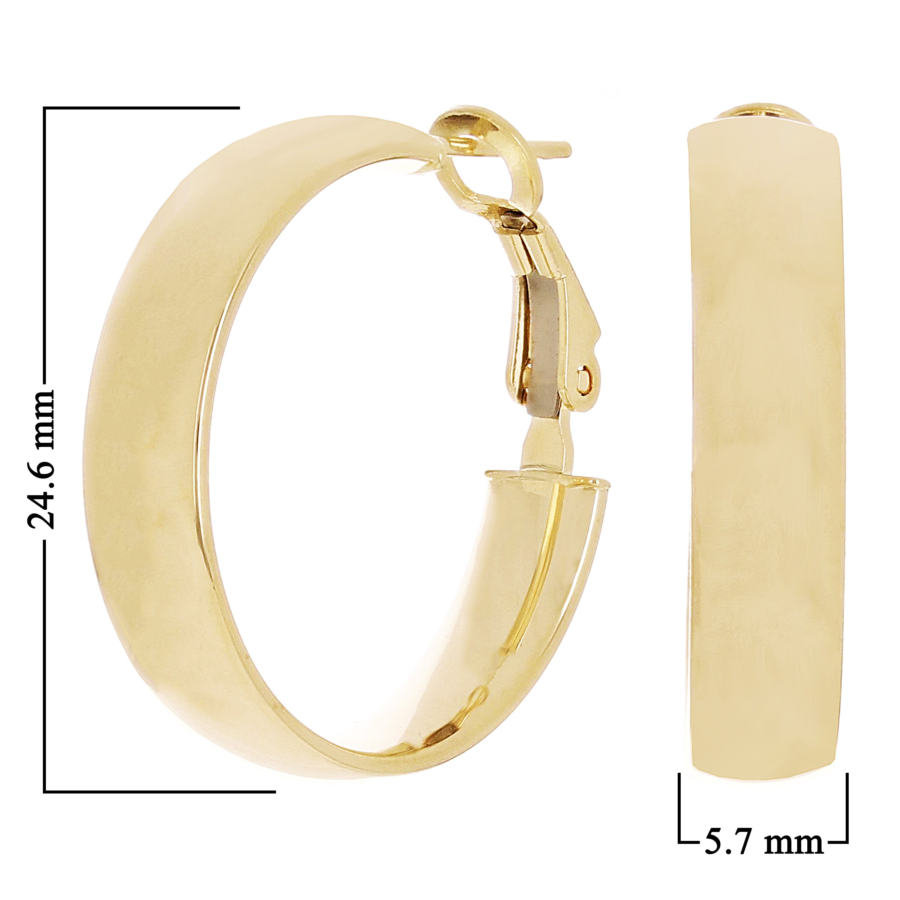 Italian 14k Yellow Gold High Polish Shiny Round Hollow Hoop Earrings 1" 5.7mm 3g